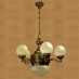 Klasszikus 5 karú réz csillár csiszolt gömb búrákkal, antik színben